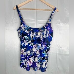 Floral Blue‎ Women's Tankini Swim Top Size Small